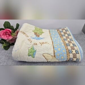 Vintage Soft Blue Flannel Baby Blanket‎ Quilt, Moon, Stars And Teddy Bears